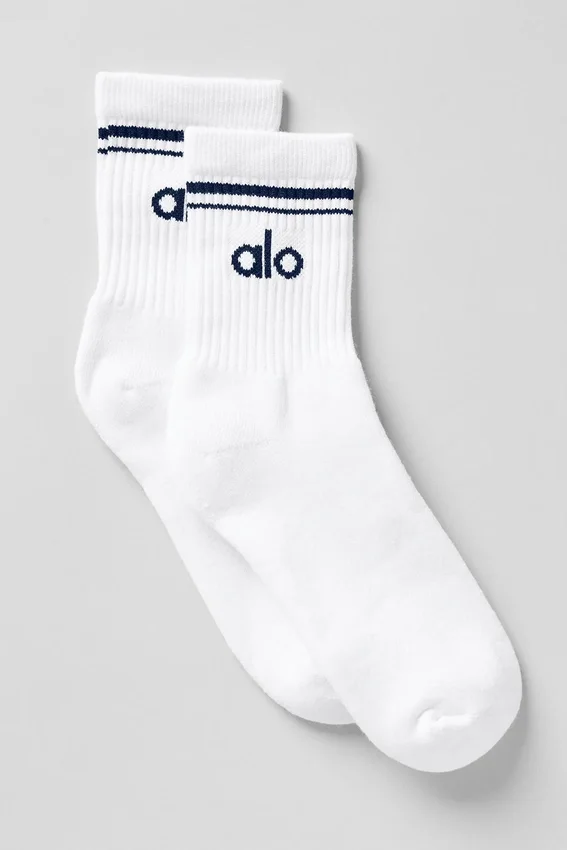 Chaussettes unisexes mi-mollet style rétro - Blanc/Bleu marine