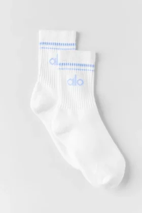 Chaussettes unisexes mi-mollet style rétro - Blanc/Bleu Provence clair