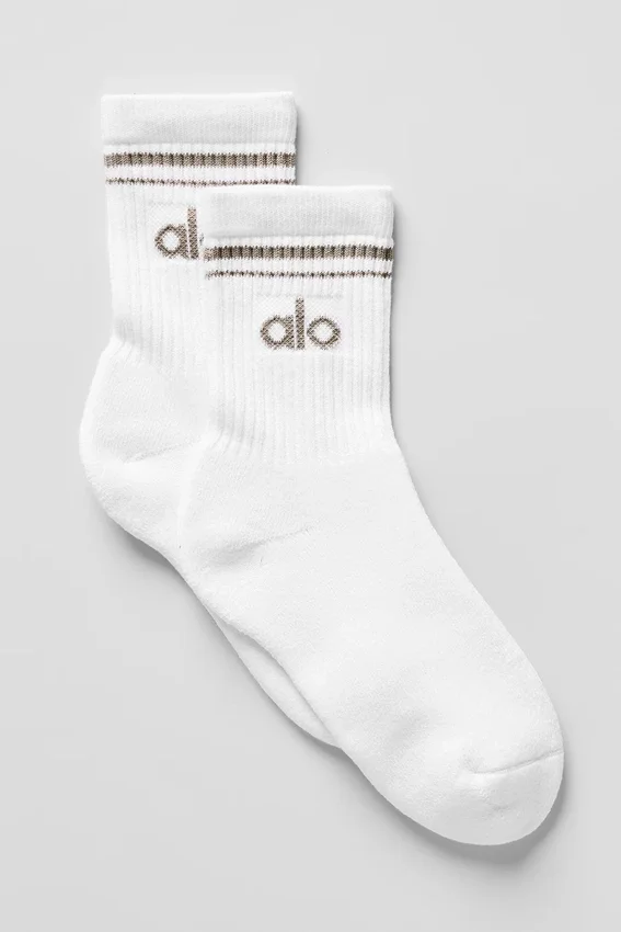 Chaussettes unisexes mi-mollet style rétro - Blanc/Cacao clair