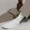 Chaussettes unisexes mi-mollet style rétro - Blanc/Cacao clair