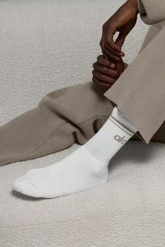 Chaussettes unisexes mi-mollet style rétro - Blanc/Cacao clair