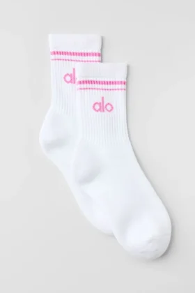 Chaussettes unisexes mi-mollet style rétro - Blanc/Rose paradis