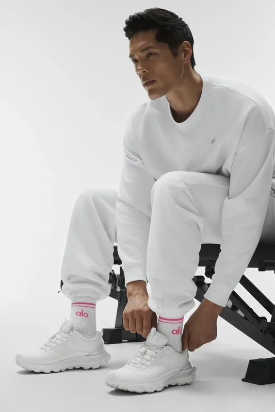 Chaussettes unisexes mi-mollet style rétro - Blanc/Rose paradis