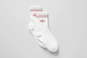 Chaussettes unisexes mi-mollet style rétro - Blanc/Rose sauvage