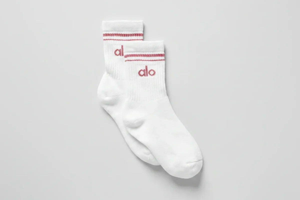 Chaussettes unisexes mi-mollet style rétro - Blanc/Rose sauvage