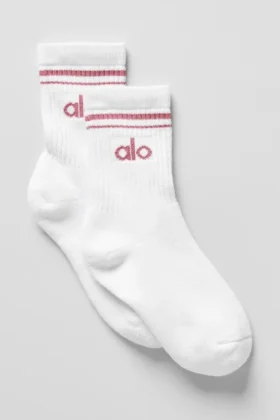 Chaussettes unisexes mi-mollet style rétro - Blanc/Rose sauvage