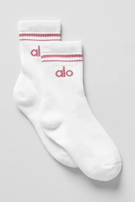 Chaussettes unisexes mi-mollet style rétro - Blanc/Rose sauvage