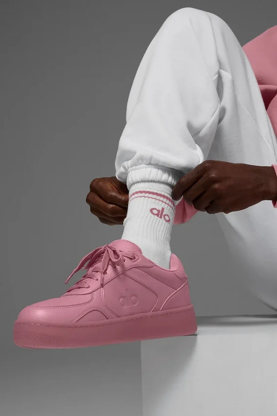 Chaussettes unisexes mi-mollet style rétro - Blanc/Rose sauvage