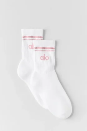 Chaussettes unisexes mi-mollet style rétro - Blanc/Rose vintage