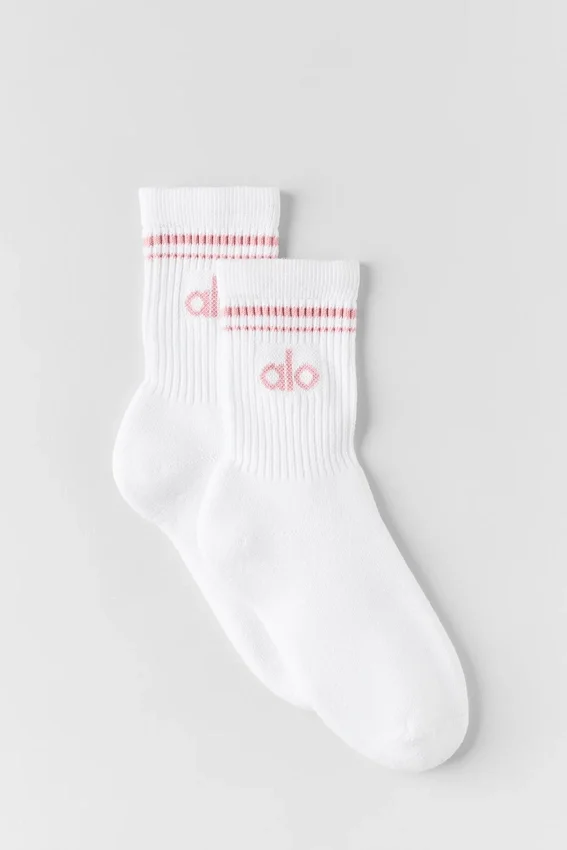 Chaussettes unisexes mi-mollet style rétro - Blanc/Rose vintage