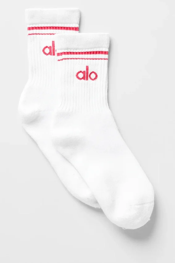 Chaussettes unisexes mi-mollet style rétro - Blanc/Rouge bonbon