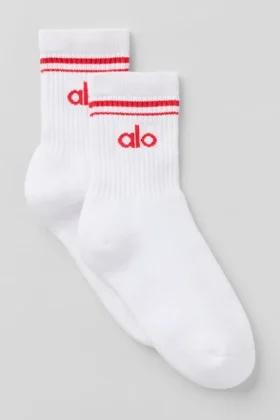 Chaussettes unisexes mi-mollet style rétro - Blanc/Rouge vif