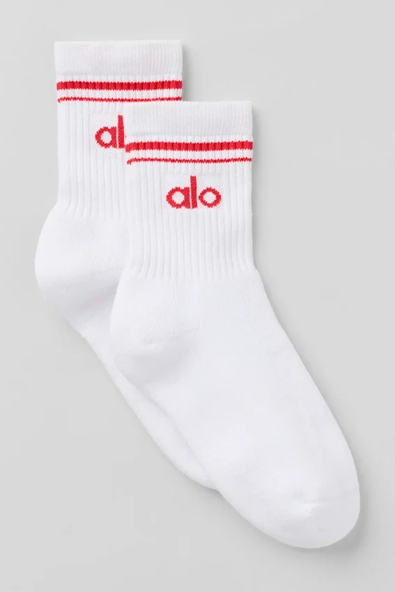 Chaussettes unisexes mi-mollet style rétro - Blanc/Rouge vif