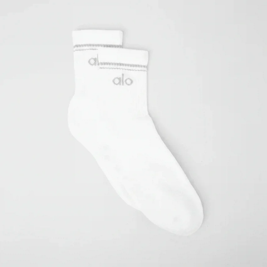 Chaussettes unisexes mi-mollet style rétro - Blanc/Titane