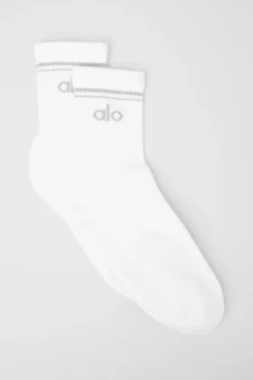 Chaussettes unisexes mi-mollet style rétro - Blanc/Titane