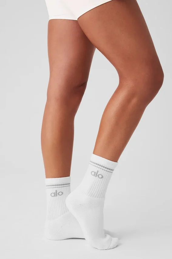 Chaussettes unisexes mi-mollet style rétro - Blanc/Titane