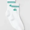 Chaussettes unisexes mi-mollet style rétro - Blanc/Vert émeraude