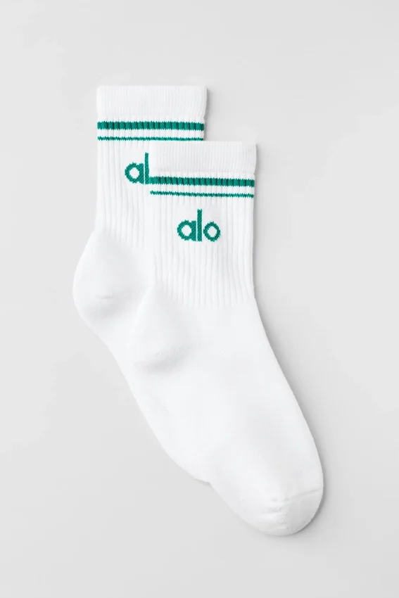 Chaussettes unisexes mi-mollet style rétro - Blanc/Vert émeraude