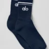 Chaussettes unisexes mi-mollet style rétro - Bleu marine/Blanc