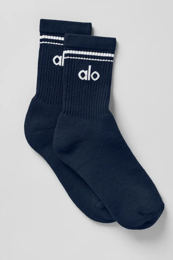 Chaussettes unisexes mi-mollet style rétro - Bleu marine/Blanc
