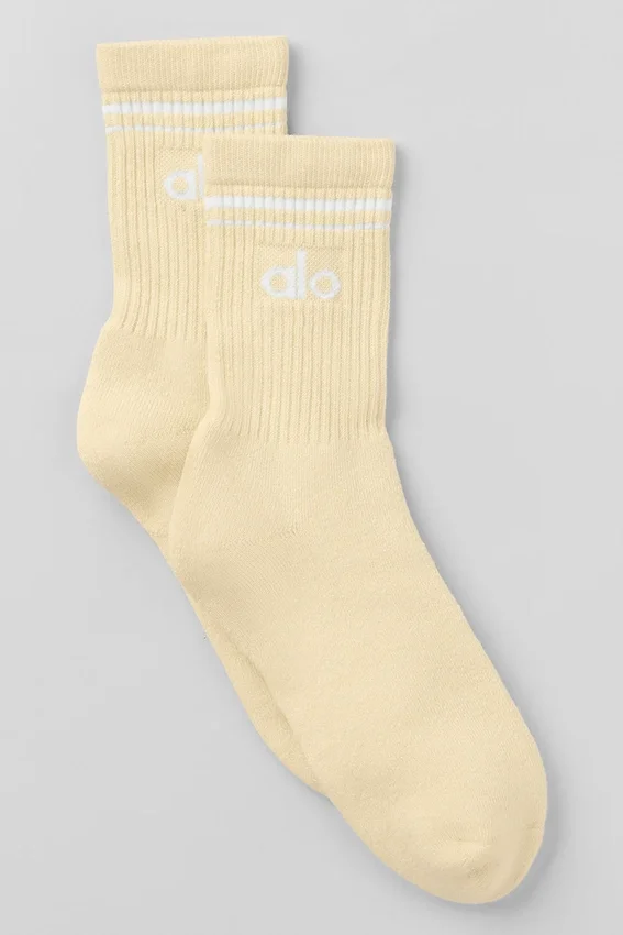 Chaussettes unisexes mi-mollet style rétro - Jaune bougie/Blanc