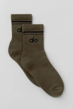 Chaussettes unisexes mi-mollet style rétro - Olive/Noir