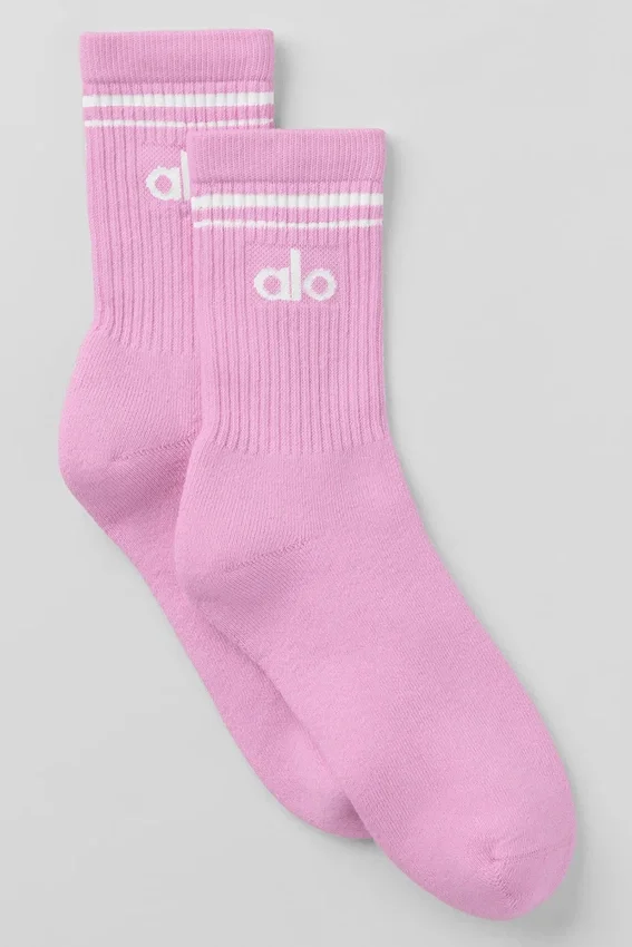 Chaussettes unisexes mi-mollet style rétro - Rose bonbon/Blanc
