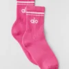 Chaussettes unisexes mi-mollet style rétro - Rose paradis/Blanc