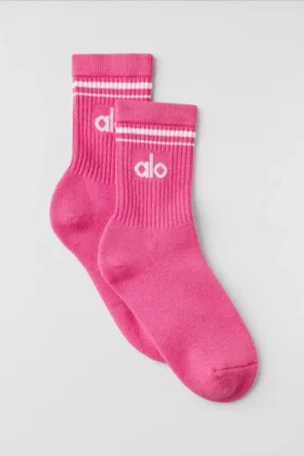 Chaussettes unisexes mi-mollet style rétro - Rose paradis/Blanc