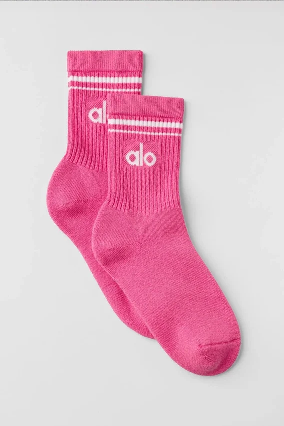 Chaussettes unisexes mi-mollet style rétro - Rose paradis/Blanc