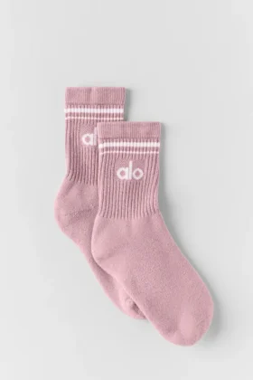 Chaussettes unisexes mi-mollet style rétro - Rose vintage/Blanc