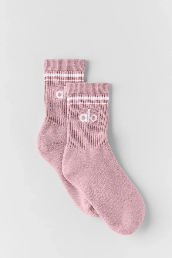 Chaussettes unisexes mi-mollet style rétro - Rose vintage/Blanc