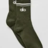 Chaussettes unisexes mi-mollet style rétro - Vert olive/Blanc