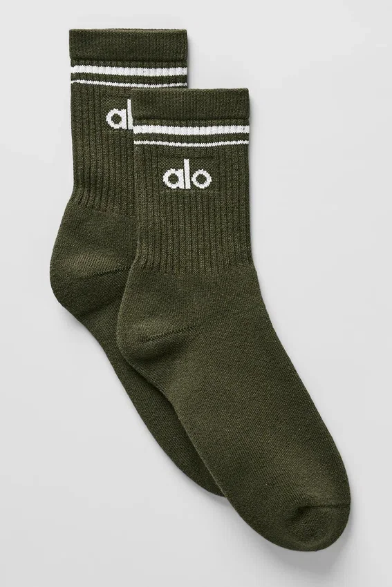 Chaussettes unisexes mi-mollet style rétro - Vert olive/Blanc