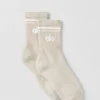 Chaussettes unisexes mi-mollet « Throwback » - Beige chiné/Blanc