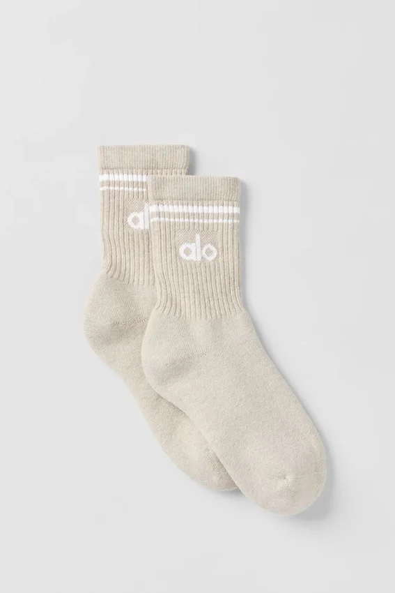 Chaussettes unisexes mi-mollet « Throwback » - Beige chiné/Blanc