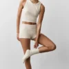 Chaussettes unisexes mi-mollet « Throwback » - Beige chiné/Blanc