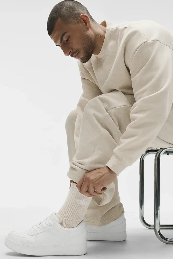 Chaussettes unisexes mi-mollet « Throwback » - Beige chiné/Blanc