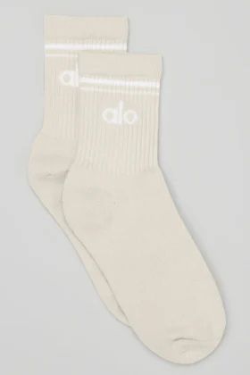 Chaussettes unisexes mi-mollet « Throwback » - Beige clair/Blanc