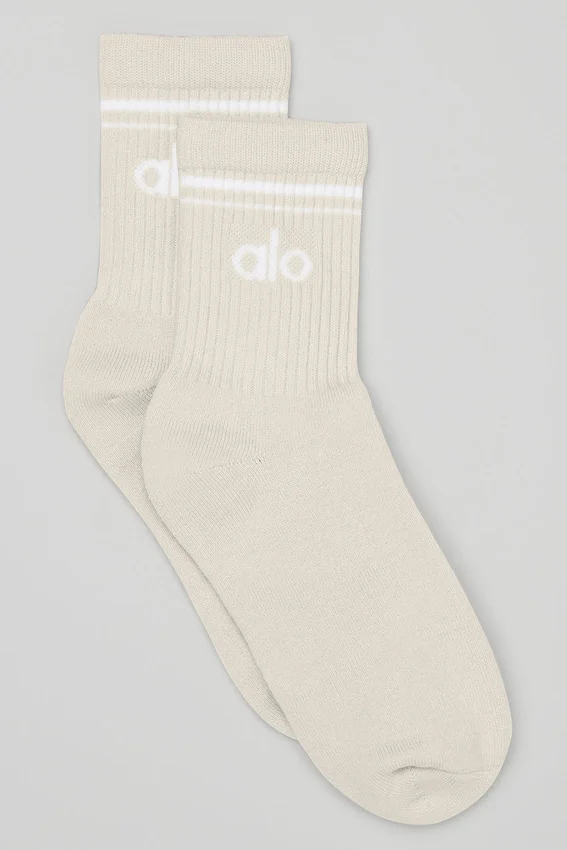 Chaussettes unisexes mi-mollet « Throwback » - Beige clair/Blanc
