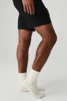 Chaussettes unisexes mi-mollet « Throwback » – Beige clair/Blanc