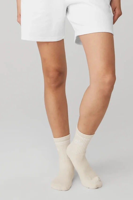 Chaussettes unisexes mi-mollet « Throwback » - Beige clair/Blanc