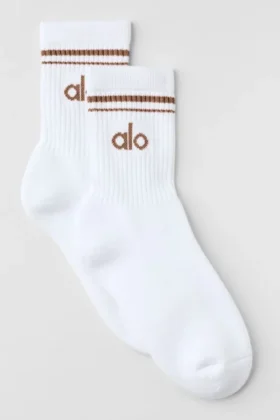 Chaussettes unisexes mi-mollet « Throwback » - Blanc/Brun ensoleillé