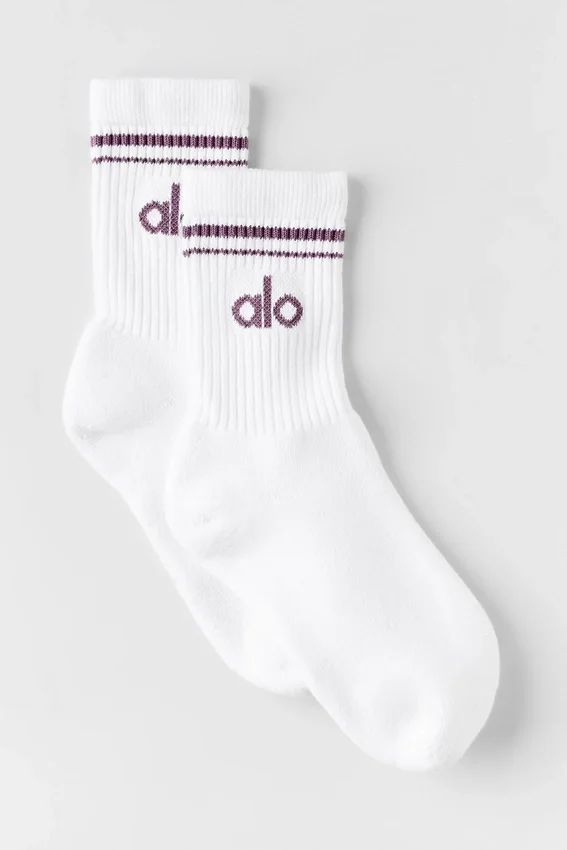 Chaussettes unisexes mi-mollet « Throwback » - Blanc/Prune Kiss