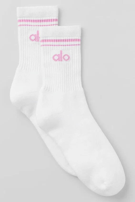 Chaussettes unisexes mi-mollet « Throwback » - Blanc/Rose bonbon