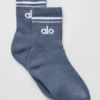 Chaussettes unisexes mi-mollet « Throwback » - Bleu pierre/Blanc
