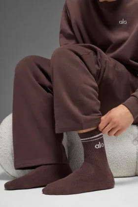 Chaussettes unisexes mi-mollet « Throwback » – Brownstone/Blanc