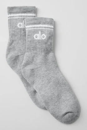 Chaussettes unisexes mi-mollet « Throwback » - Gris chiné athlétique/Blanc