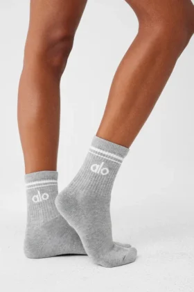 Chaussettes unisexes mi-mollet « Throwback » – Gris chiné athlétique/Blanc