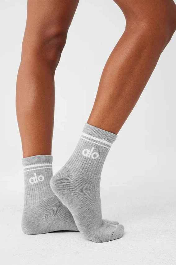 Chaussettes unisexes mi-mollet « Throwback » - Gris chiné athlétique/Blanc